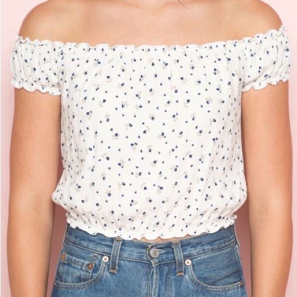 Brandy Melville White floral off the shoulder crop top | one size - Picture 2 of 5